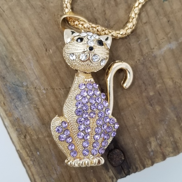 Betsey Johnson Jewelry - Betsy Johnson Cat Necklace Kitty NWT Purple Gold